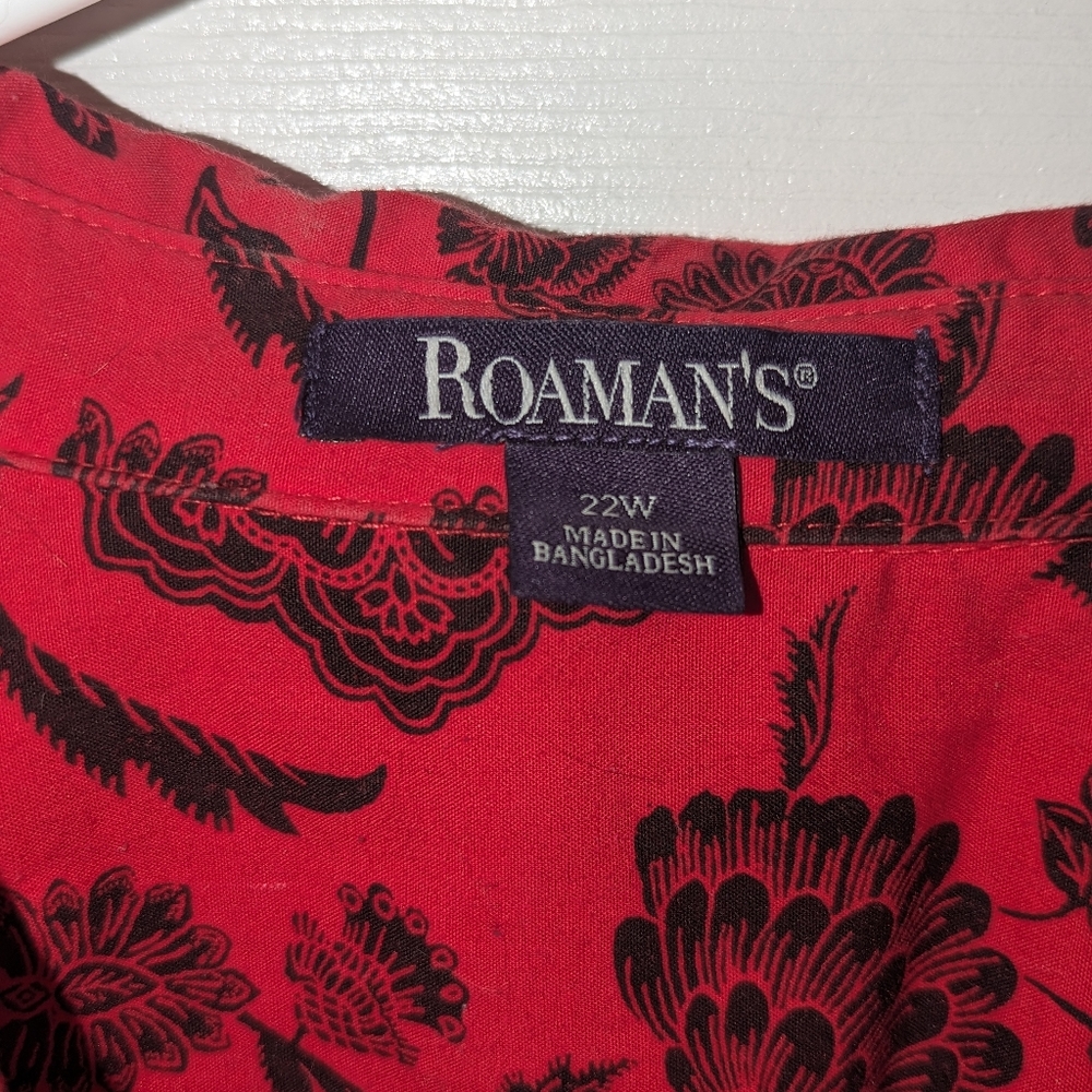 Roaman's Long-Sleeve Kate Big Shirt - Vivid Red Floral